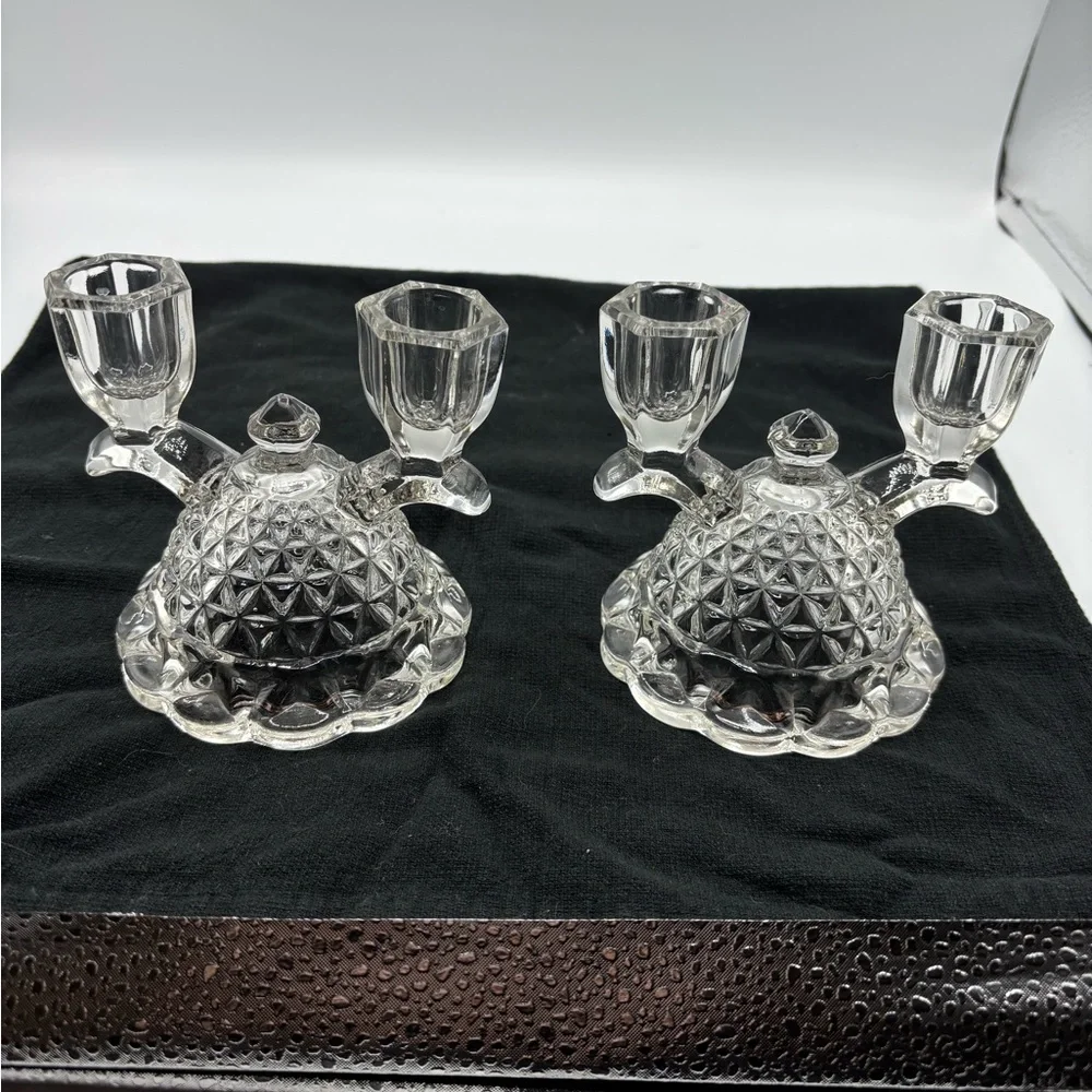 Vintage pair Imperial dbl. arm glass candle holders.